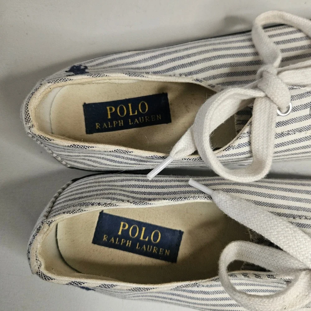 Polo Ralph Lauren Striped Canvas Sneakers Blue White Ticking Stripe Low Top 9.5B